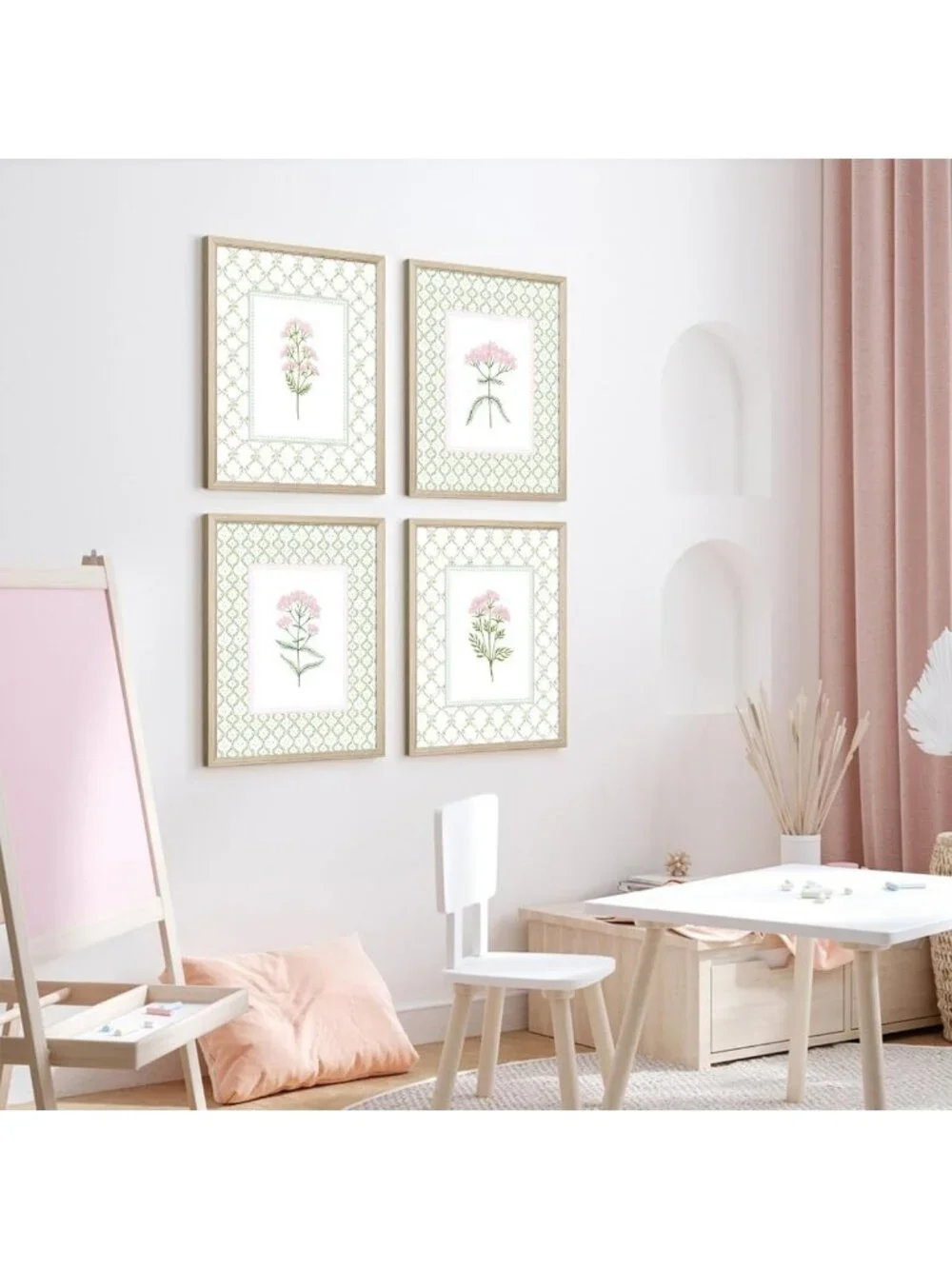 Floral Wall Art for Nursery - Wildflower Canvas Decor, Pink Green Watercolor